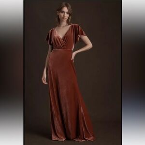 Jenny Yoo Copper Velvet Maxi Dress